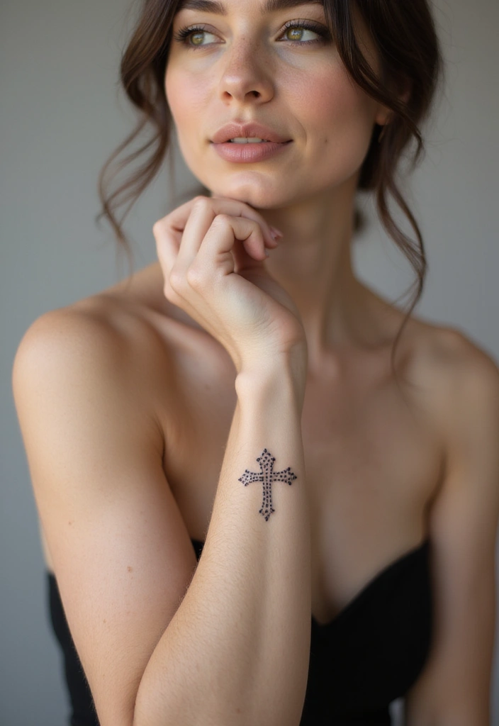 41+ Cross Tattoos For Women On Wrist: Subtle & Powerful Designs - 6. Dotted Cross Tattoo