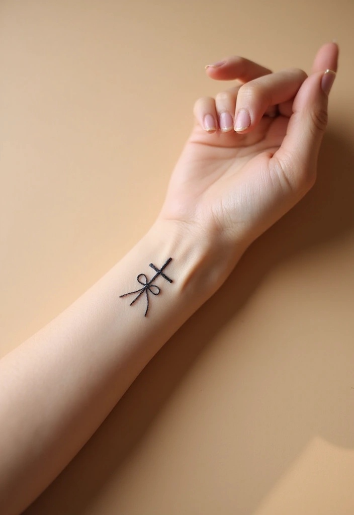 42+ Small Cross Tattoos For Women: Minimalist Faith Symbols - 16. Cross with a Bow