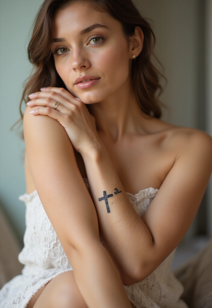 42+ Small Cross Tattoos For Women: Minimalist Faith Symbols - 18. Cross with Initials