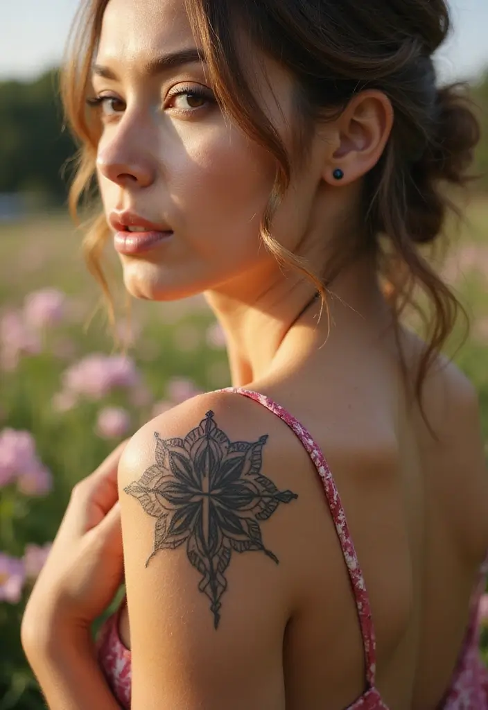 42+ Small Cross Tattoos For Women: Minimalist Faith Symbols - 19. Cross with a Mandala