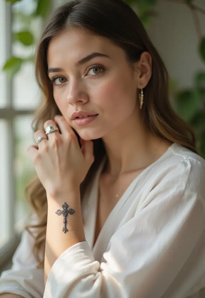 42+ Small Cross Tattoos For Women: Minimalist Faith Symbols - 20. Cross with a Key