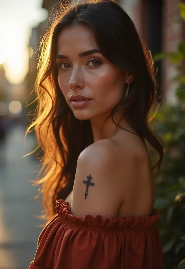 42+ Small Cross Tattoos For Women: Minimalist Faith Symbols - 22. Cross with a Crown