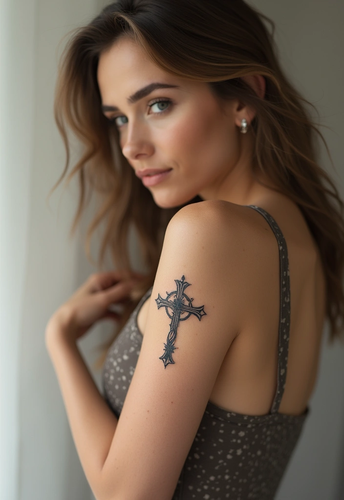 42+ Small Cross Tattoos For Women: Minimalist Faith Symbols - 27. Cross with a Compass