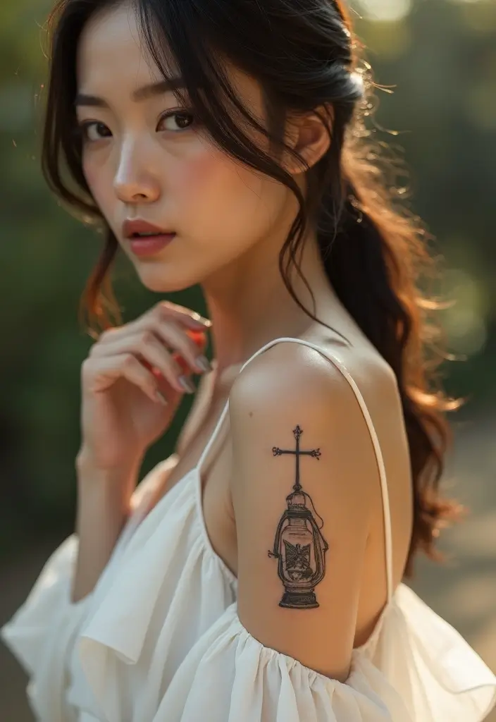 42+ Small Cross Tattoos For Women: Minimalist Faith Symbols - 31. Cross with a Lantern