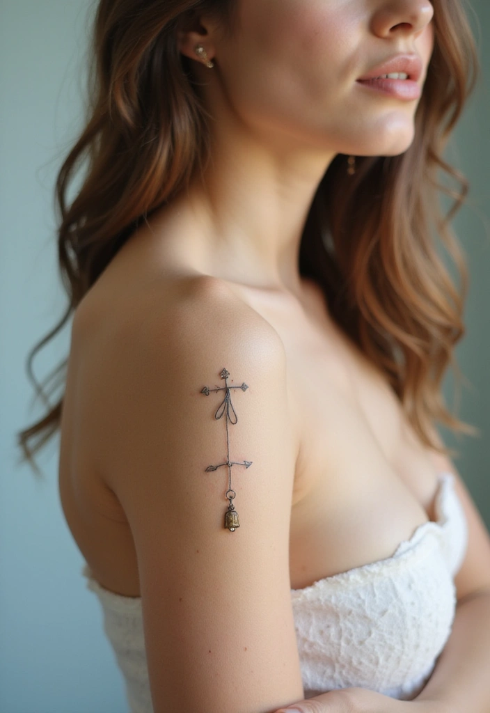 42+ Small Cross Tattoos For Women: Minimalist Faith Symbols - 35. Cross with a Bell