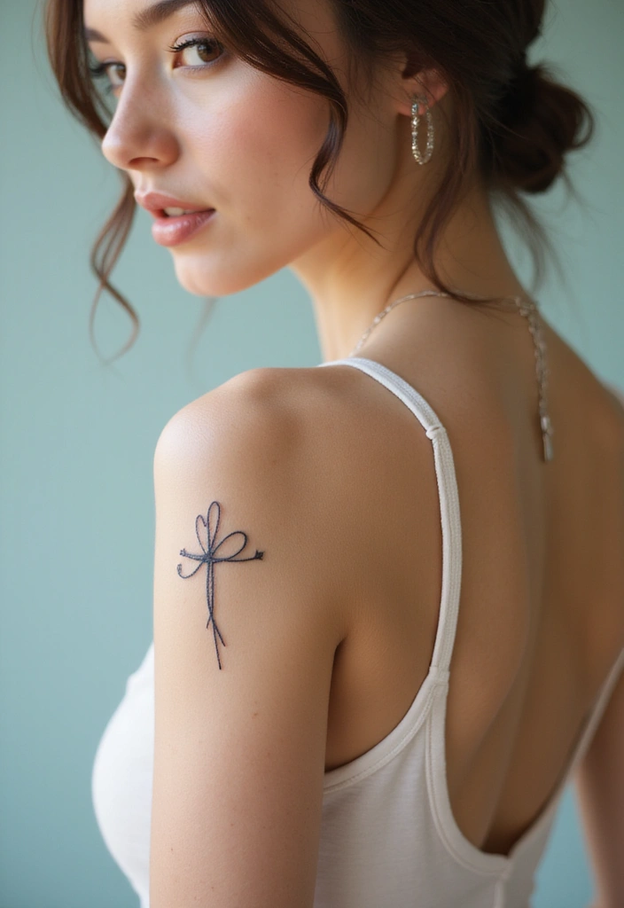 42+ Small Cross Tattoos For Women: Minimalist Faith Symbols - 39. Cross with a Ribbon and Heart