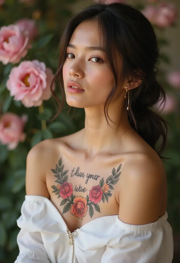 43+ Small Christian Tattoos For Women: Meaningful Spiritual Ink - 10. Inspirational Phrase with Floral Accents
