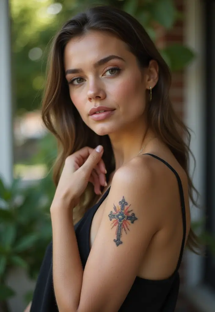 43+ Small Christian Tattoos For Women: Meaningful Spiritual Ink - 18. Star with a Cross