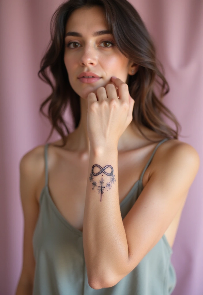43+ Small Christian Tattoos For Women: Meaningful Spiritual Ink - 24. Small Infinity with a Cross