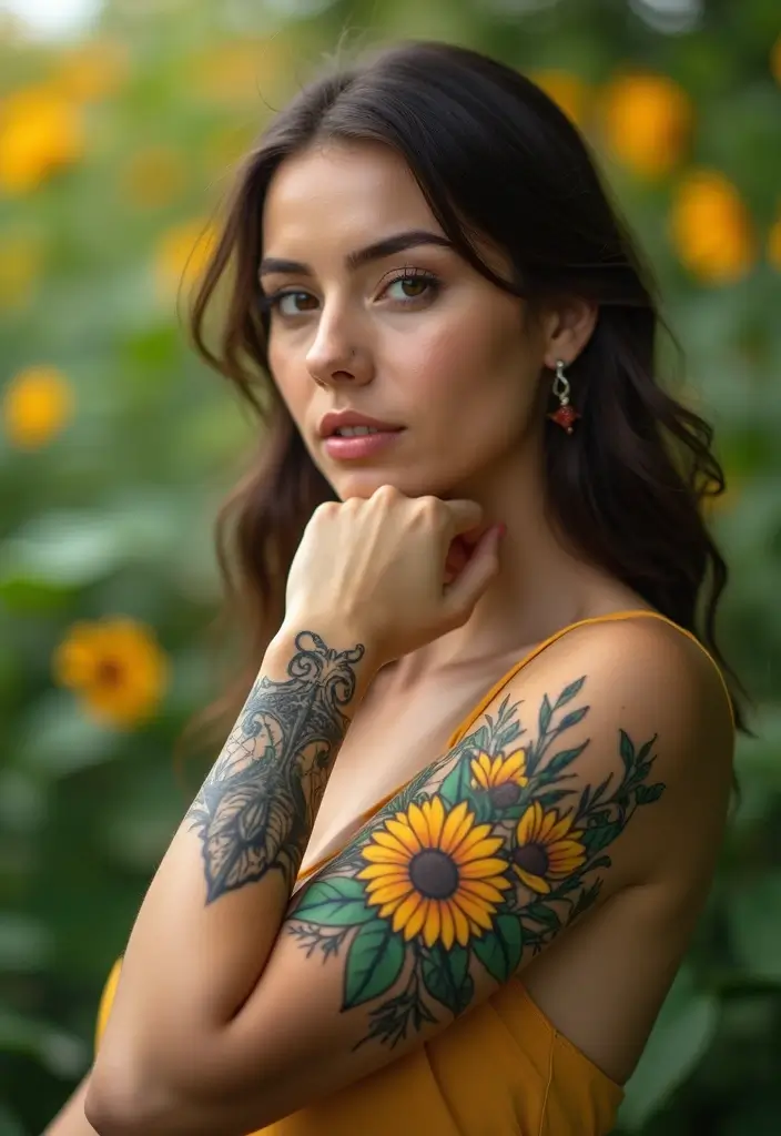 43+ Small Christian Tattoos For Women: Meaningful Spiritual Ink - 25. Small Sunflower and Cross