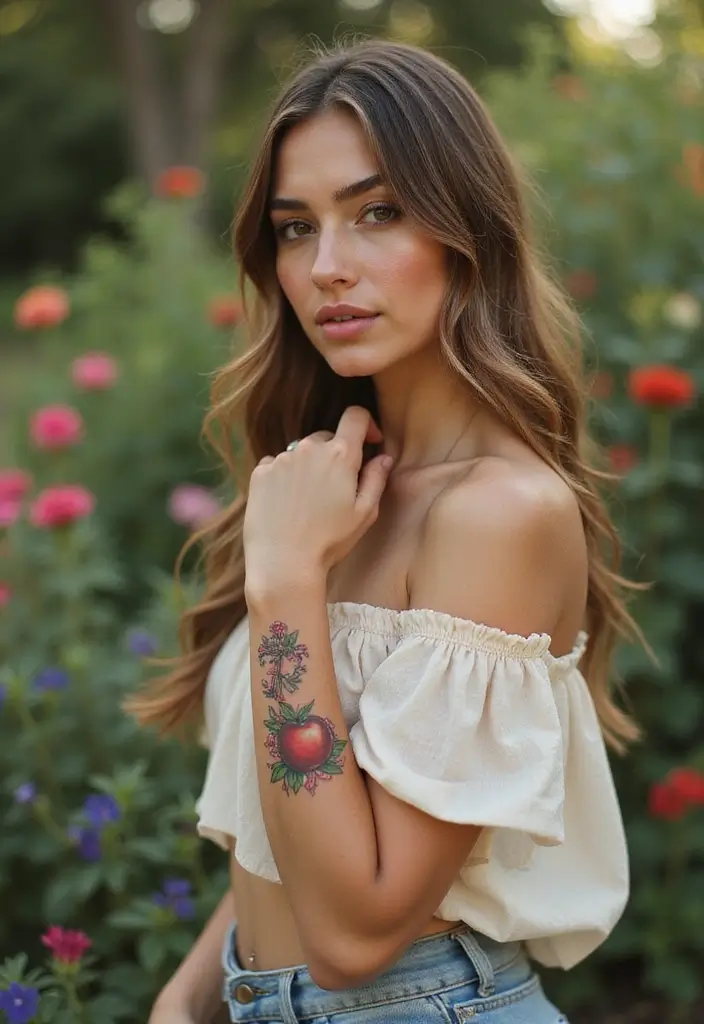 43+ Small Christian Tattoos For Women: Meaningful Spiritual Ink - 28. Small Apple and Cross