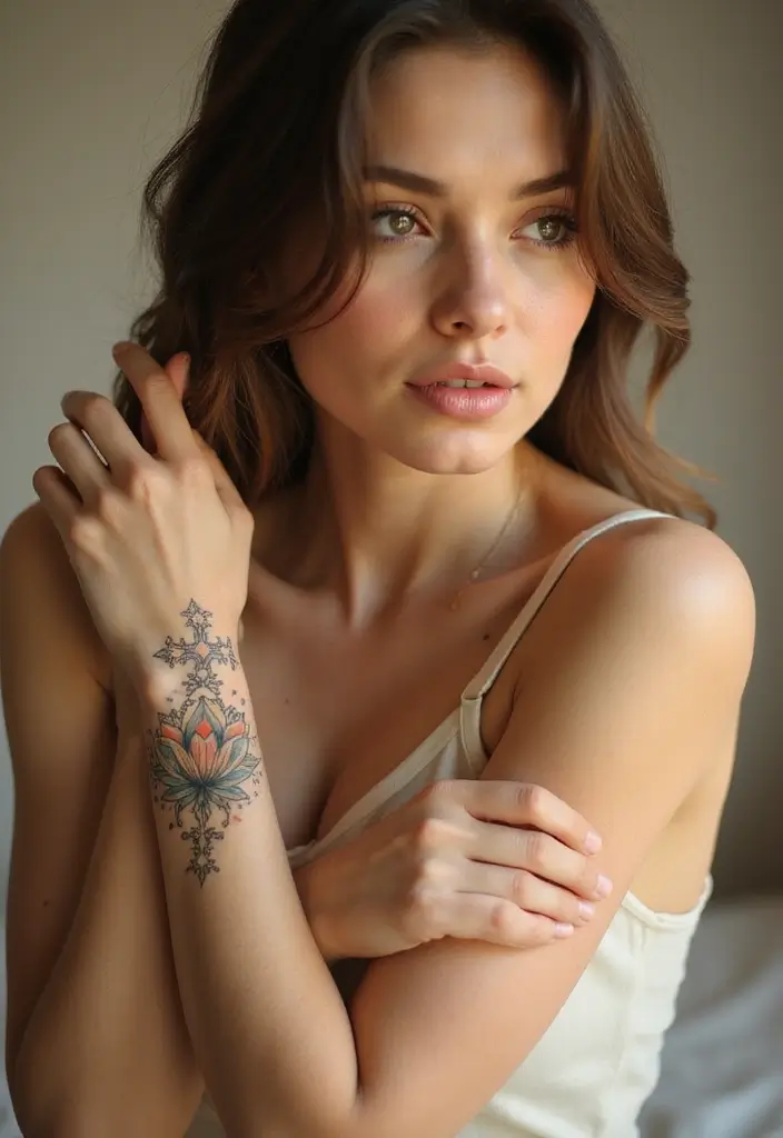 43+ Small Christian Tattoos For Women: Meaningful Spiritual Ink - 29. Lotus and Cross