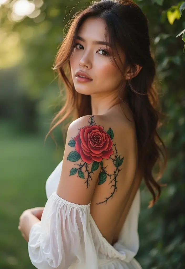 43+ Small Christian Tattoos For Women: Meaningful Spiritual Ink - 34. Small Rose with Thorny Stem