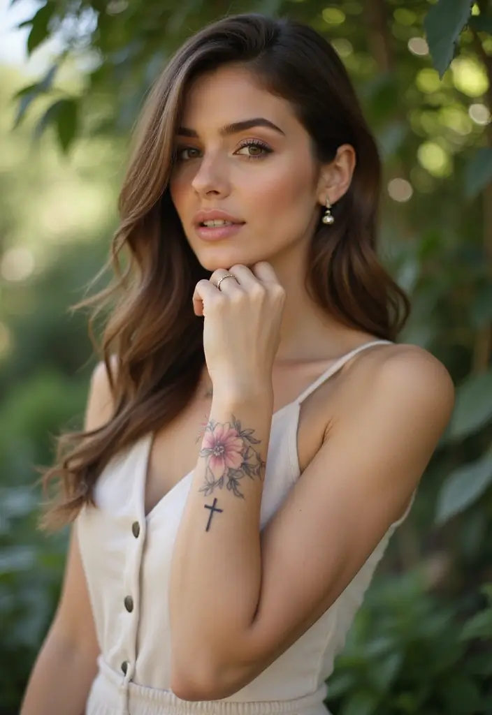 43+ Small Christian Tattoos For Women: Meaningful Spiritual Ink - 35. Small Heartbeat and Cross