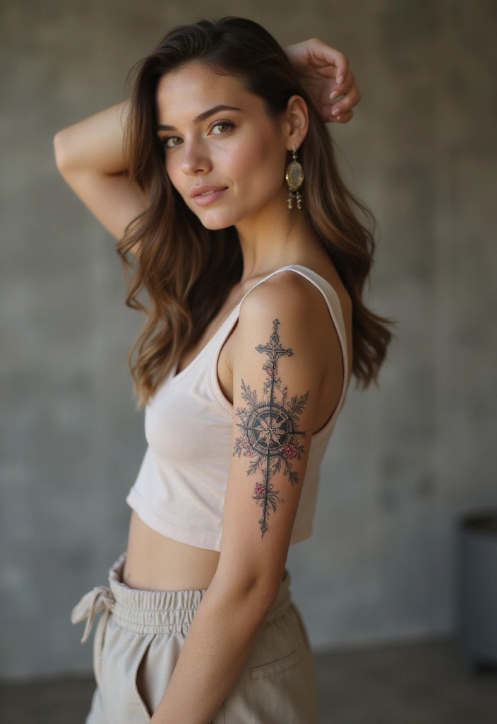 43+ Small Christian Tattoos For Women: Meaningful Spiritual Ink - 37. Simple Compass and Cross