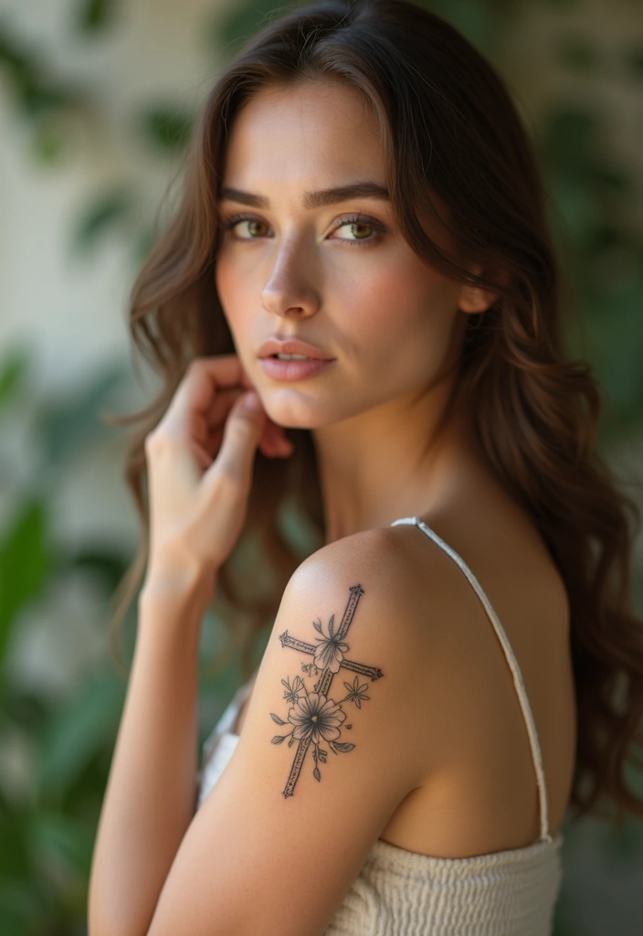 44+ Christian Tattoos For Women Unique: Creative Faith-Based Designs - 11. Cross with Floral Accents