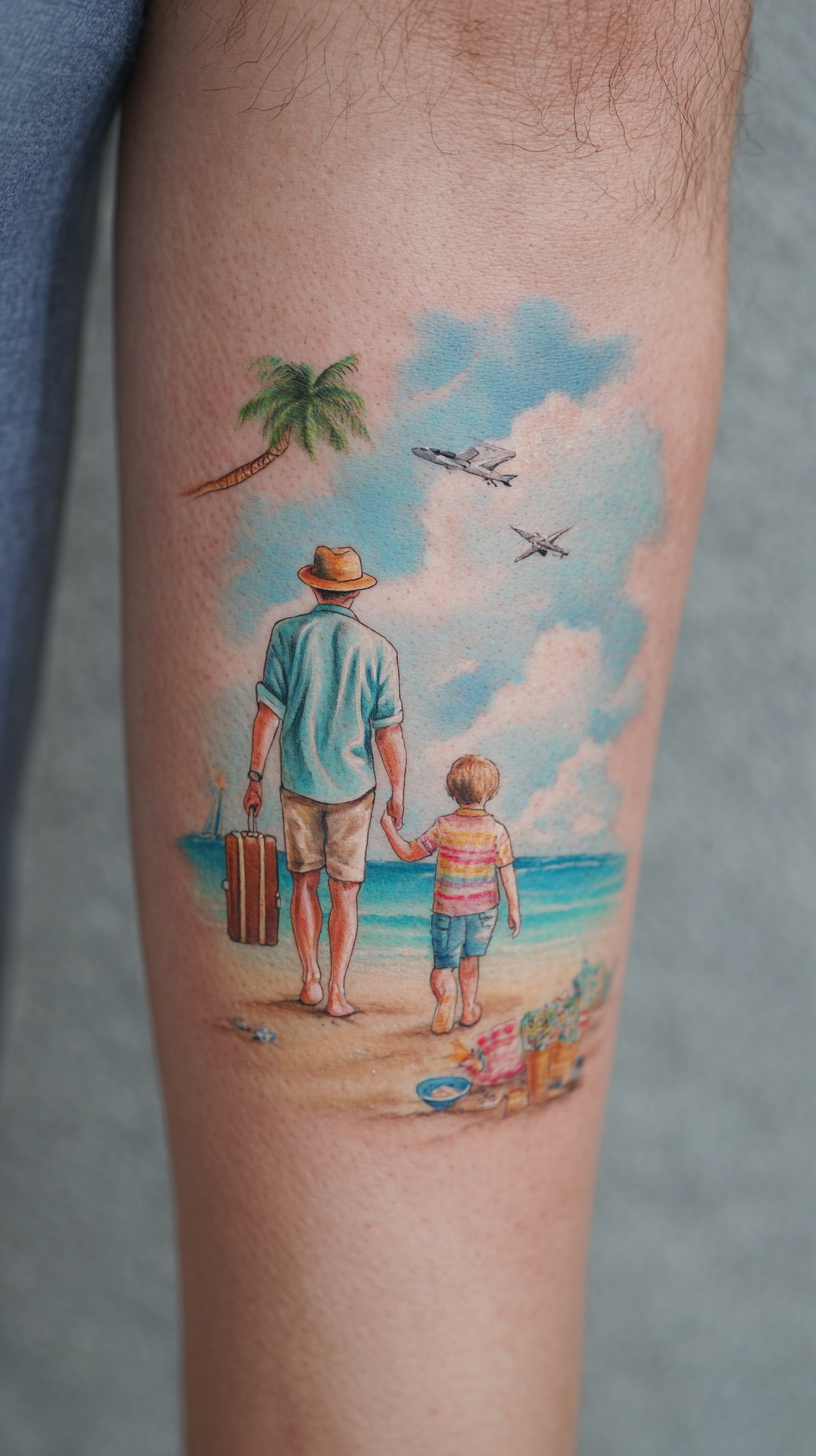 Beach-Themed Dad Tattoo