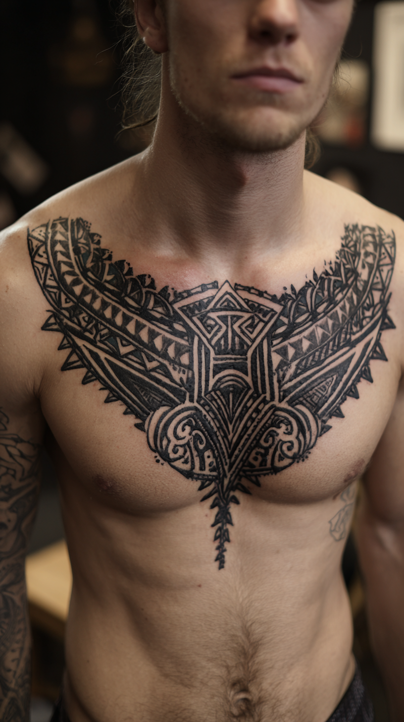 Black Mens Chest Tattoo