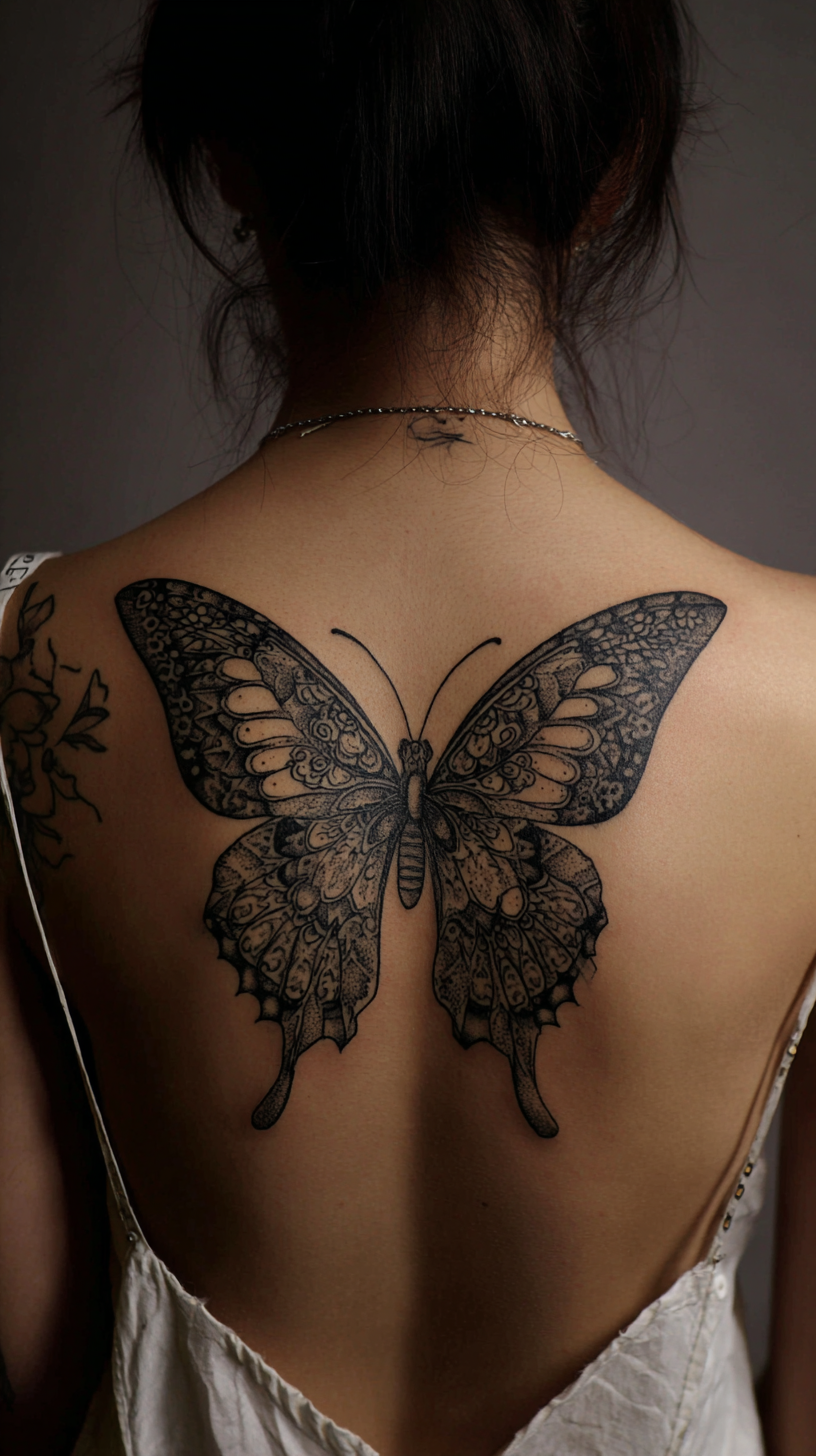 Butterfly Back Tattoo For Females
