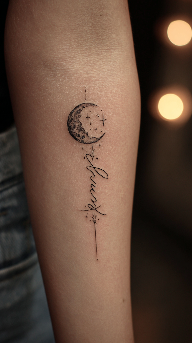 Celestial Name Tattoo for a Loving Mum