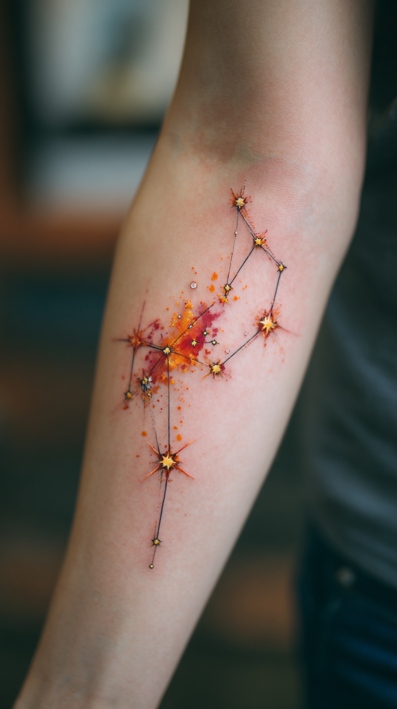 Colorful Leo Constellation Tattoo