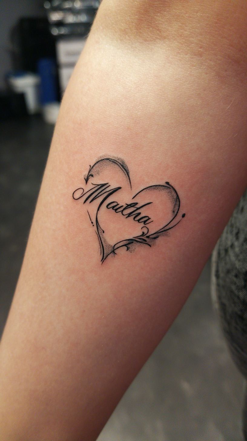 Elegant Heart Name Tattoo