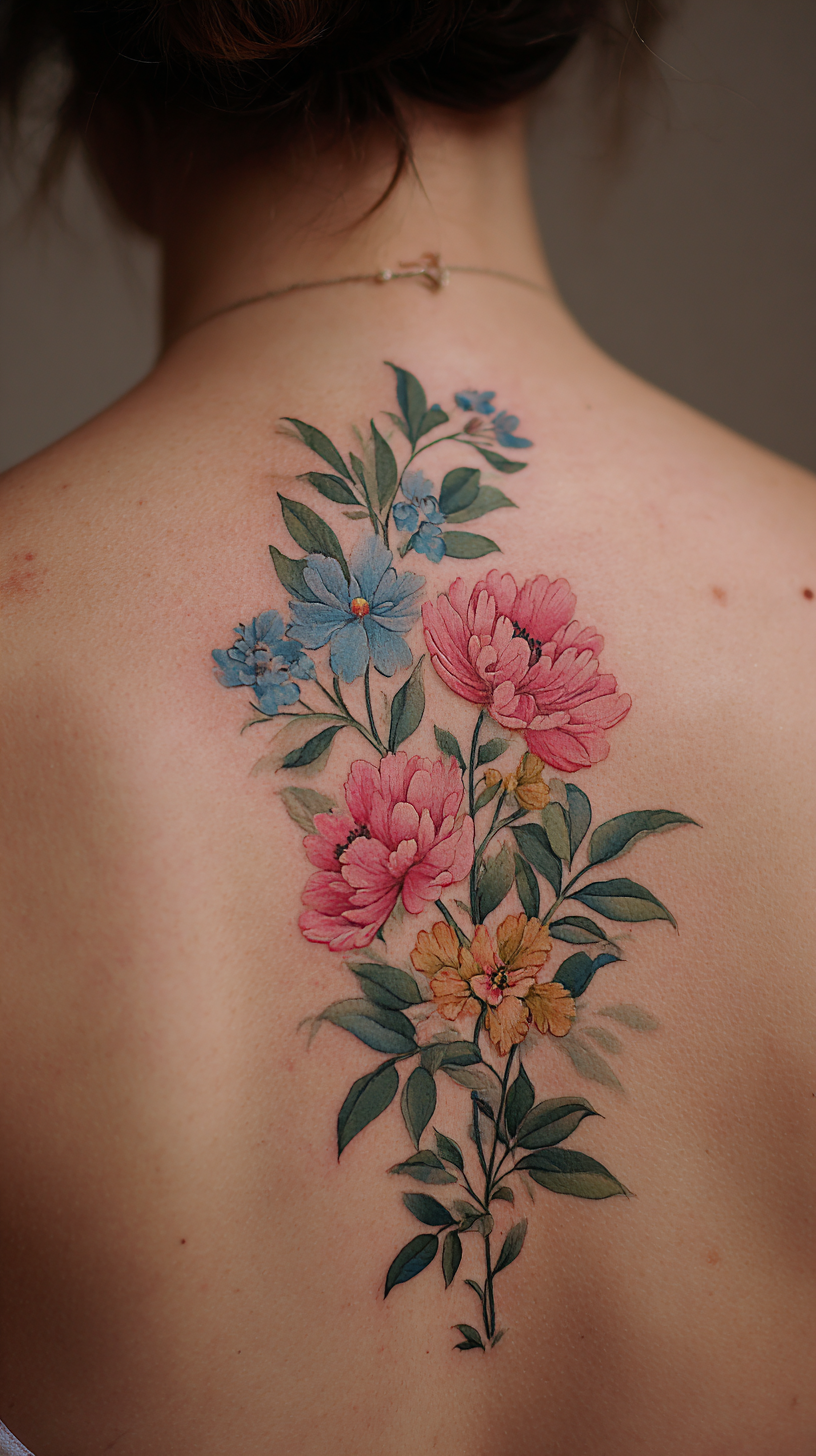 Floral Back Tattoo For Female