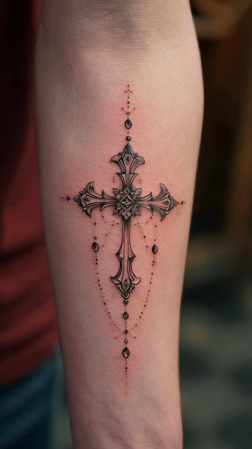 Gothic Rosary Cross Duo Tattoo