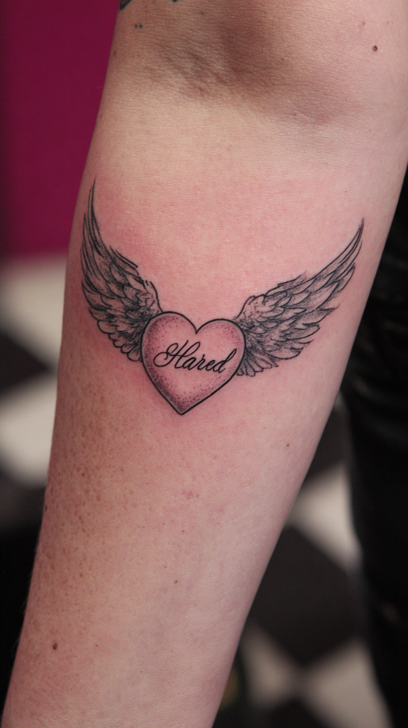Heart & Wing Name Tattoo