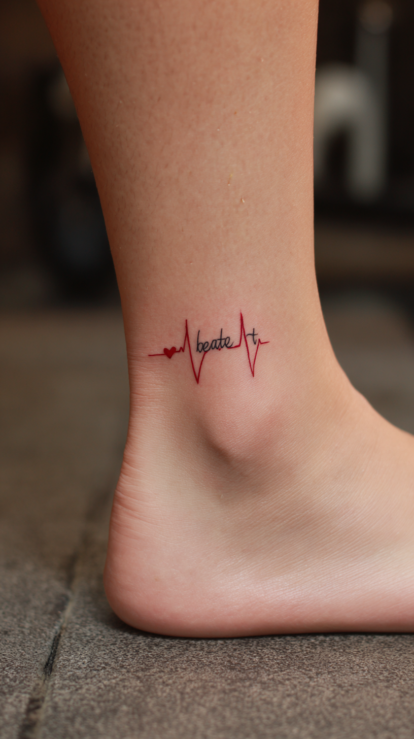 Heartbeat Name Tattoo on Foot