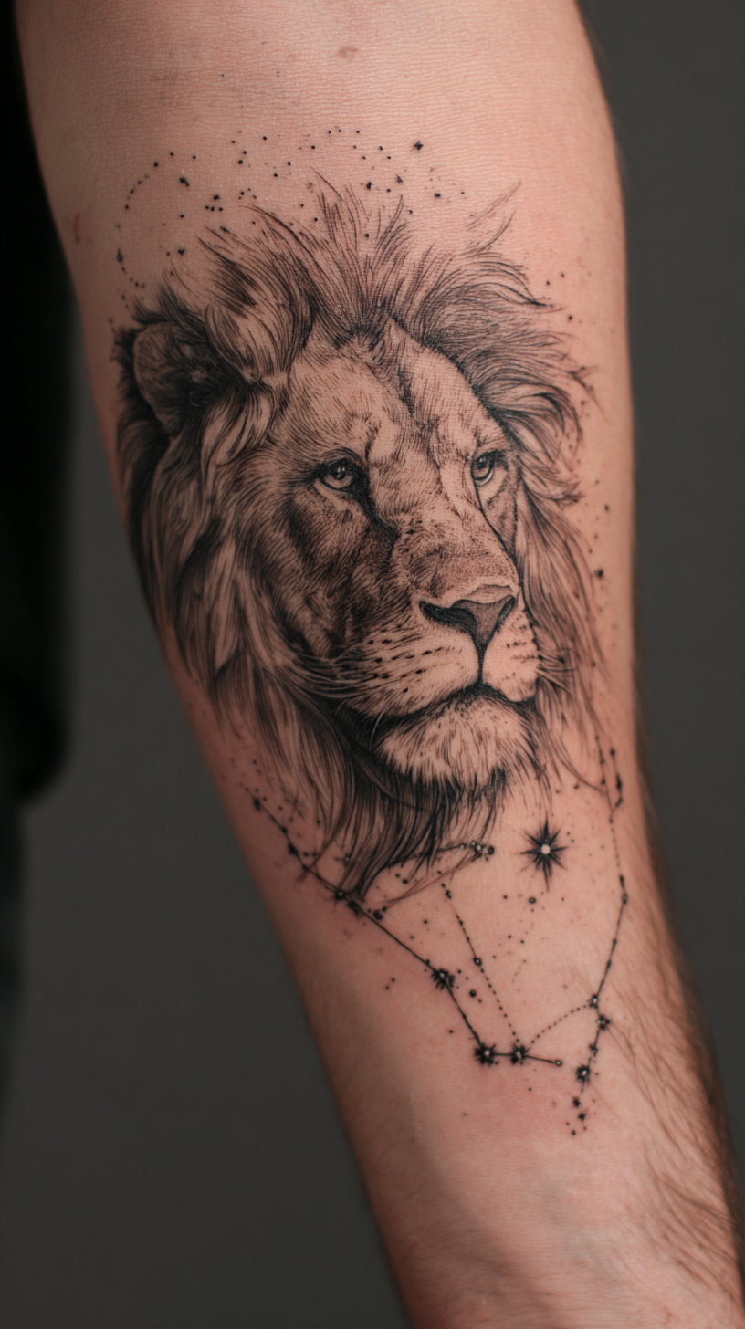 Leo Astrological Sign and Constellation Tattoo