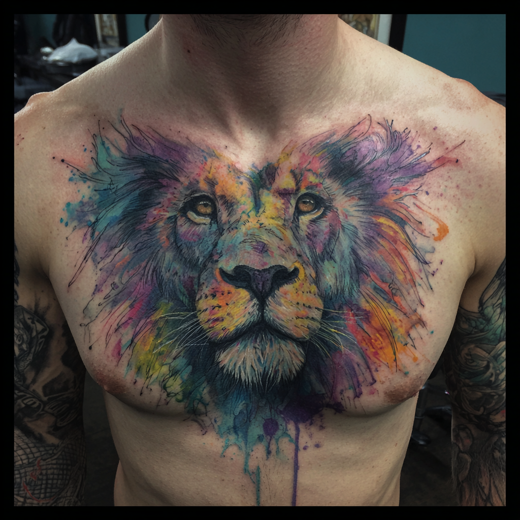 Lion Chest Tattoos