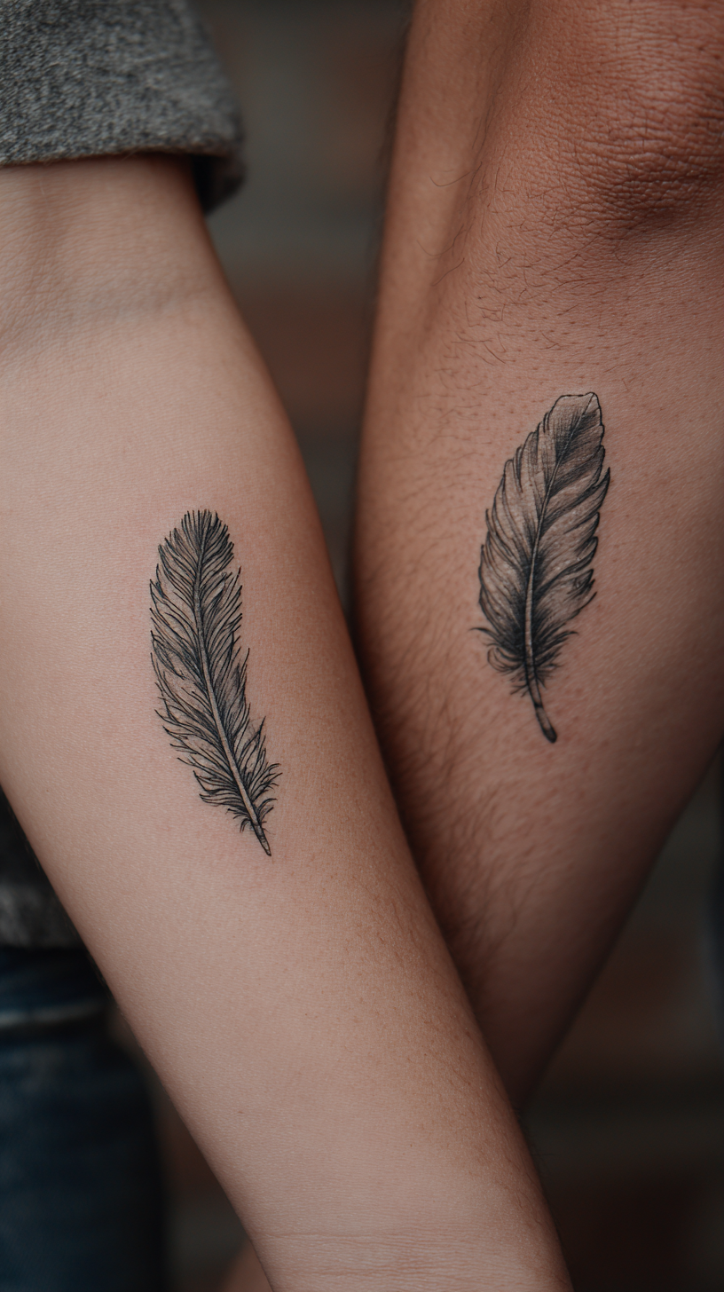 Matching Feathers Couple Tattoos