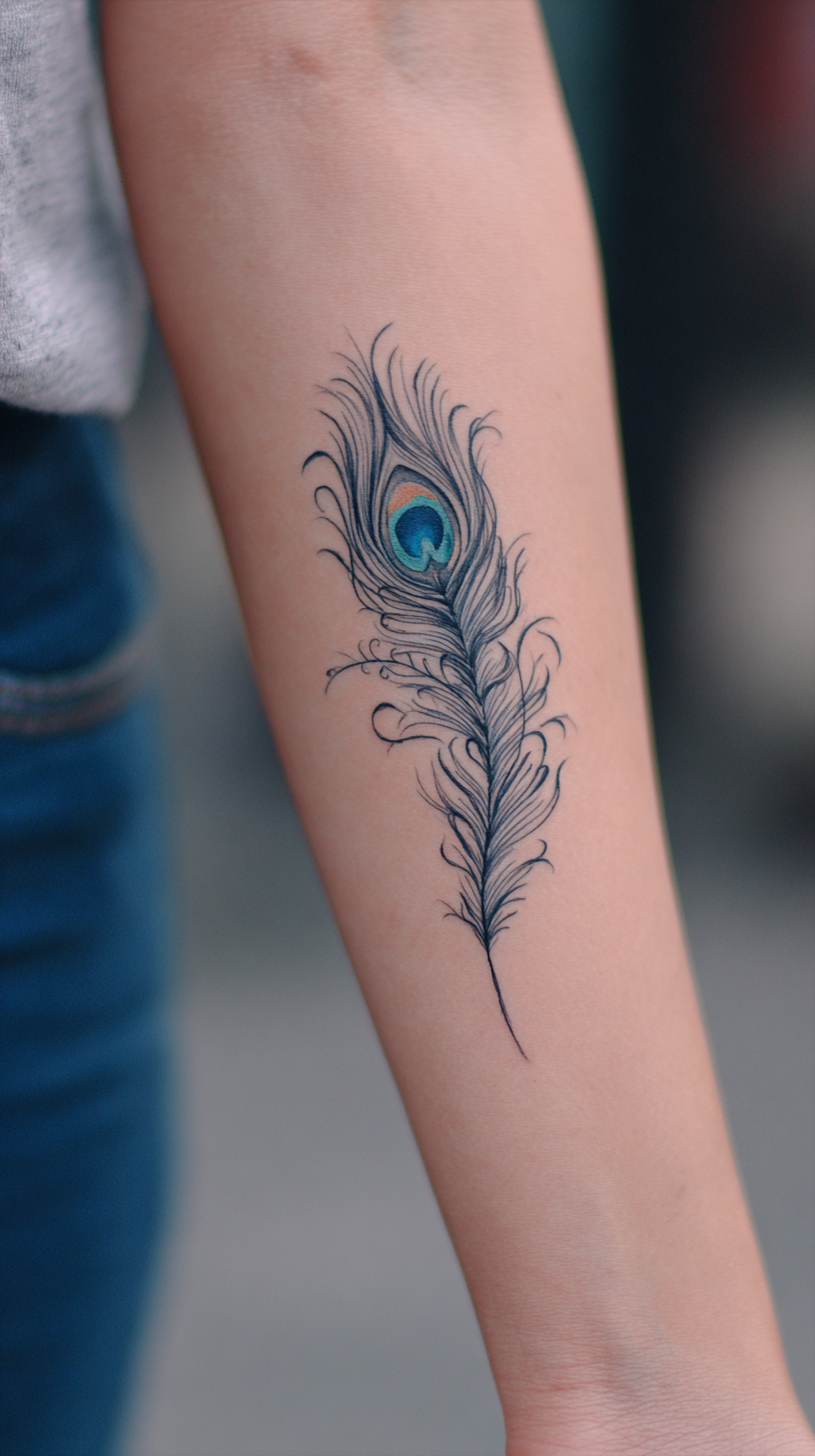 Peacock Feather Name Tattoo