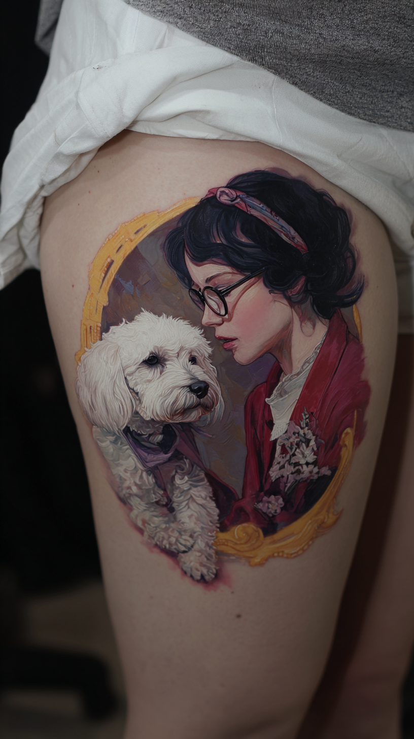 Photo Realism Pet Tattoo on Woman's Thigh