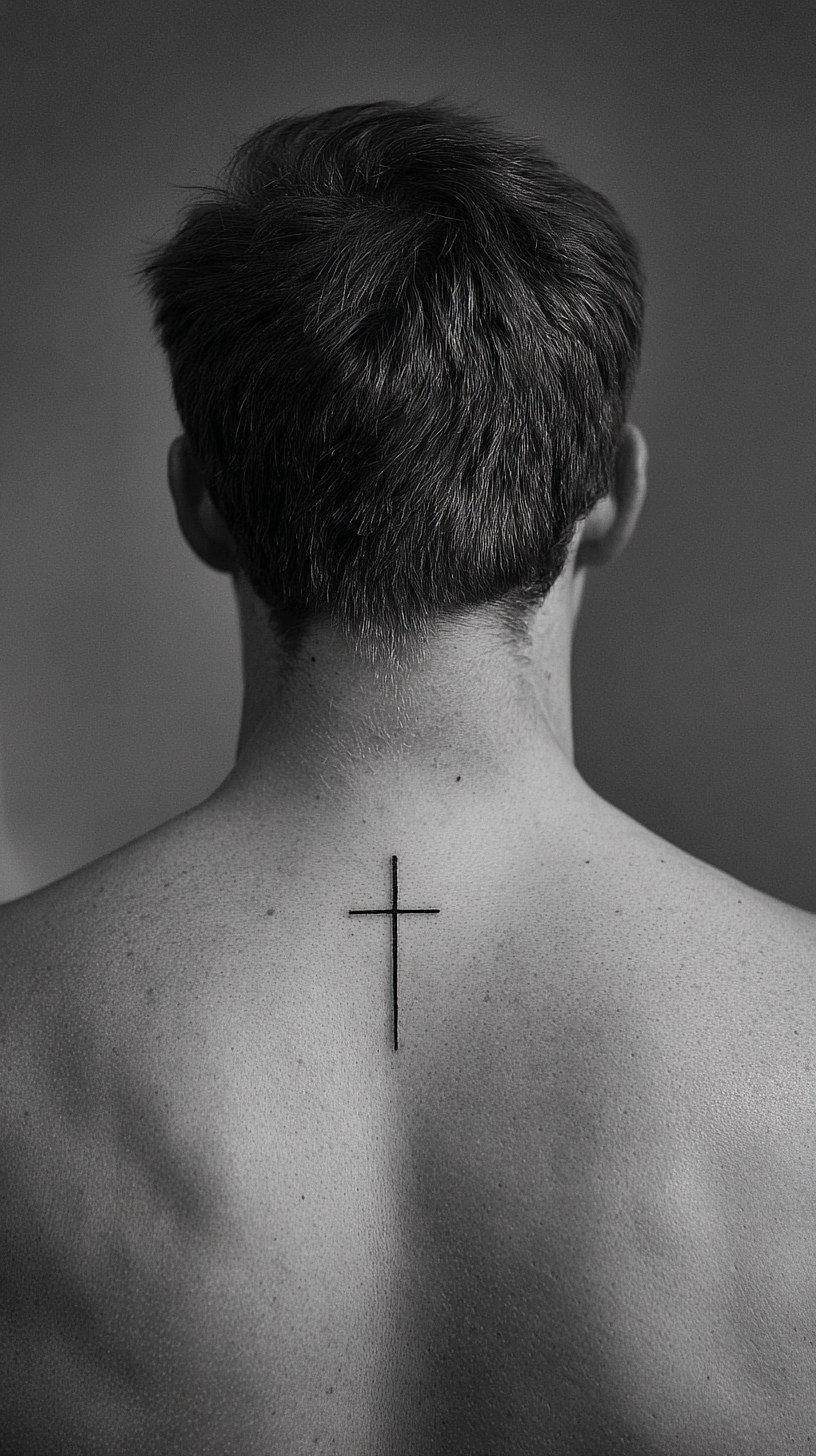 Black and Gray Ornate Cross with Roses Tattoo on Upper Arm