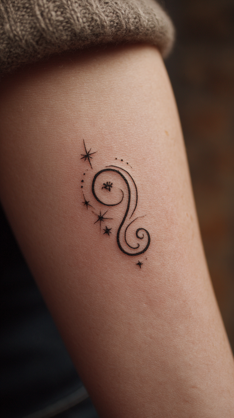 Fine-Line Leo Symbol Tattoo
