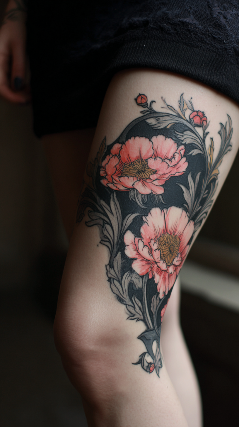 Tattoos wrapping around the knee