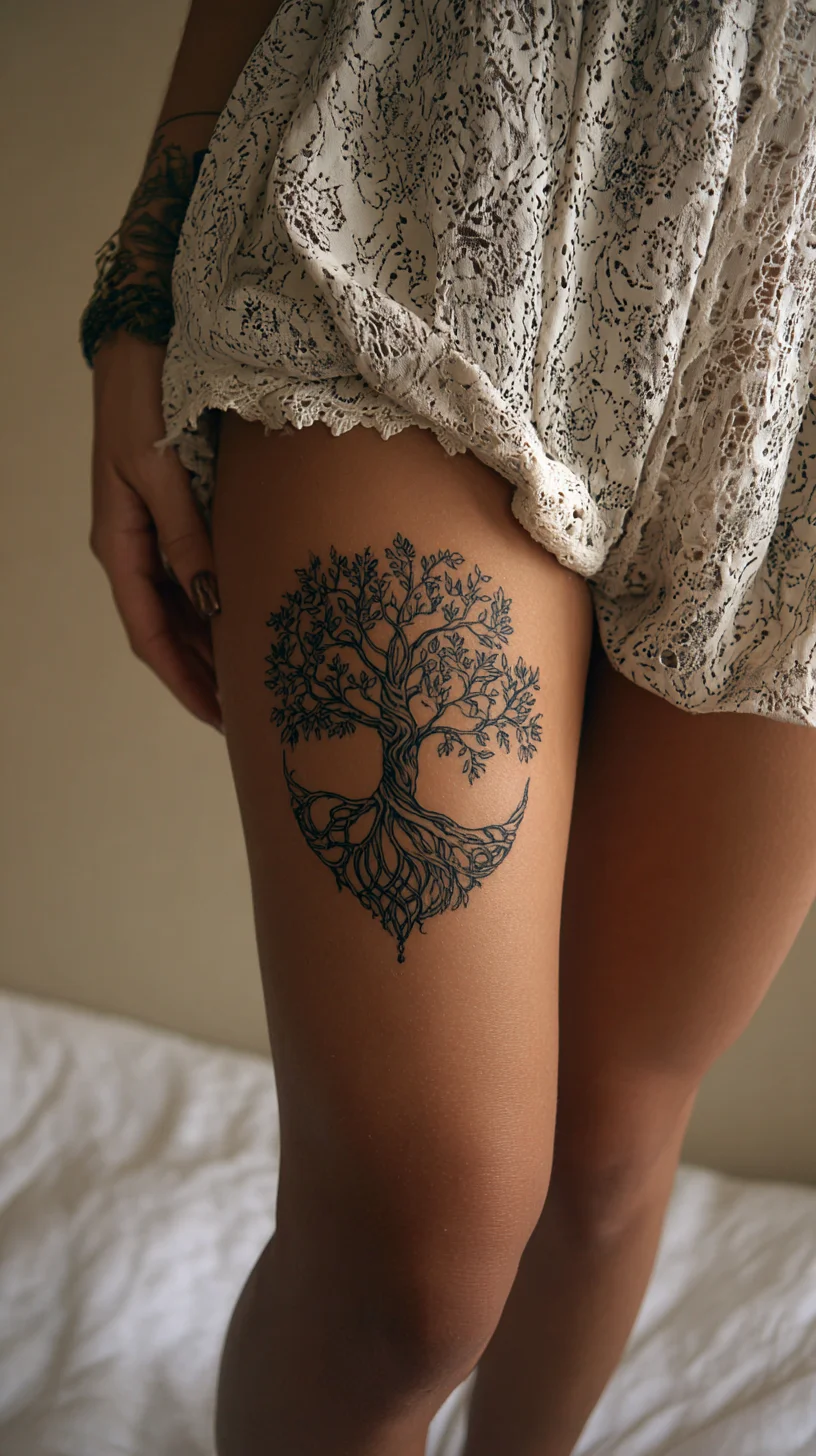 Women's Tree of Life Thigh Tattoo