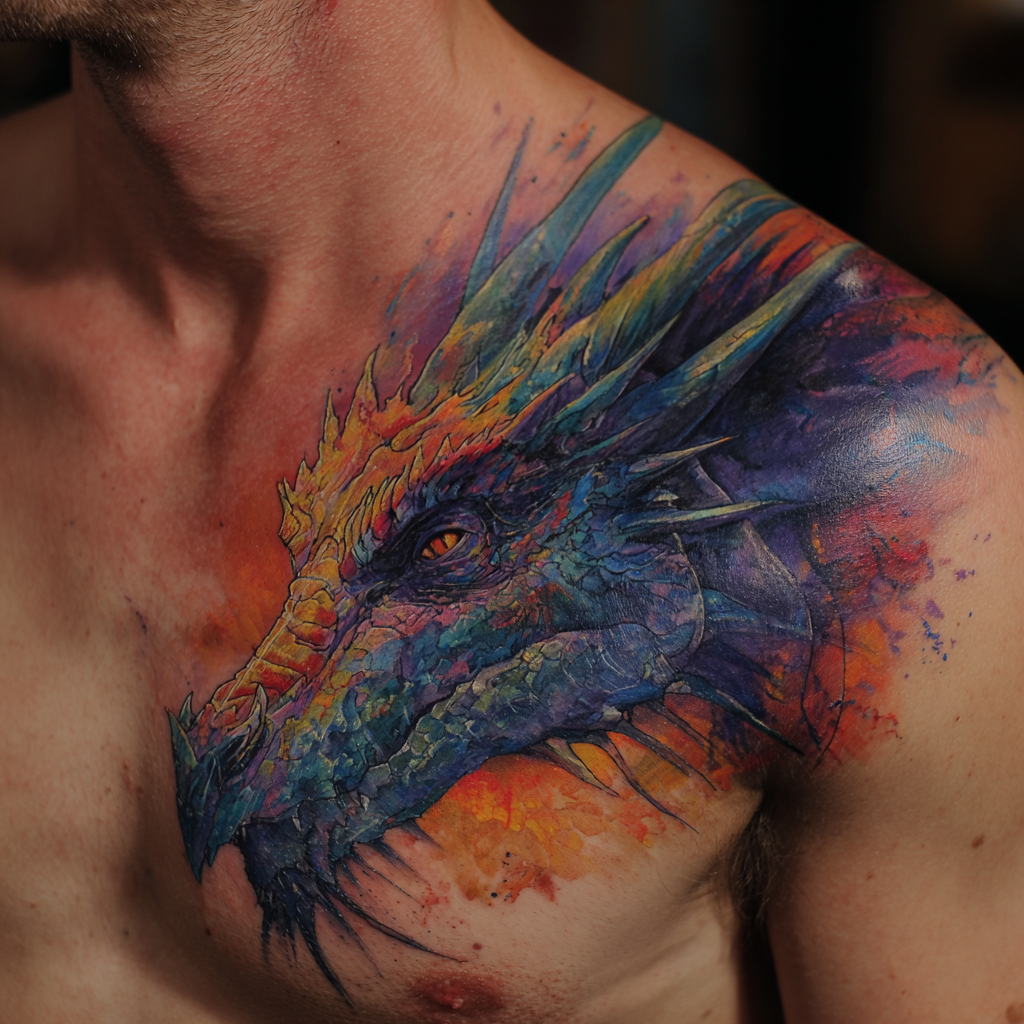 Dragon Tattoo On Chest