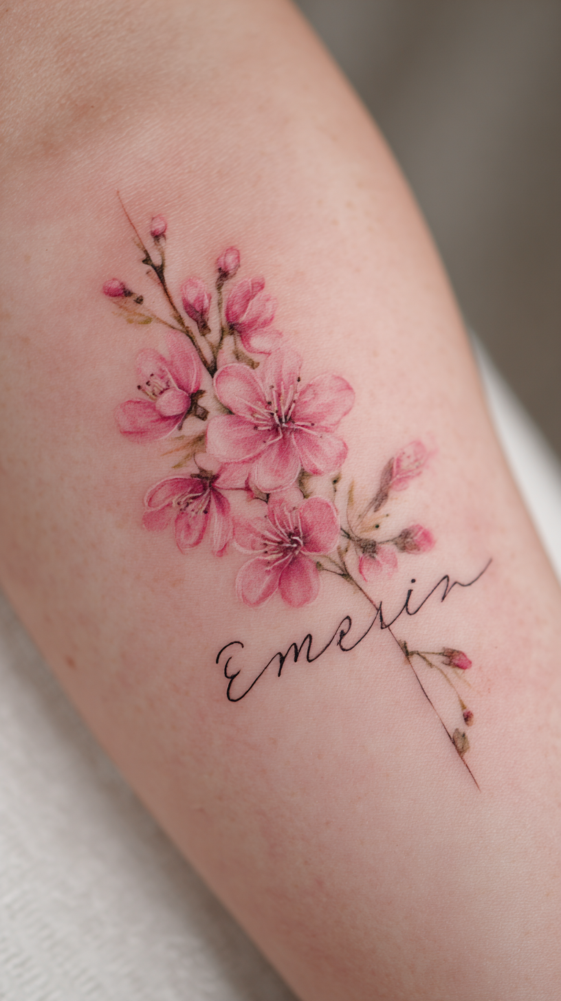 Heartfelt Blossom Name Tattoo