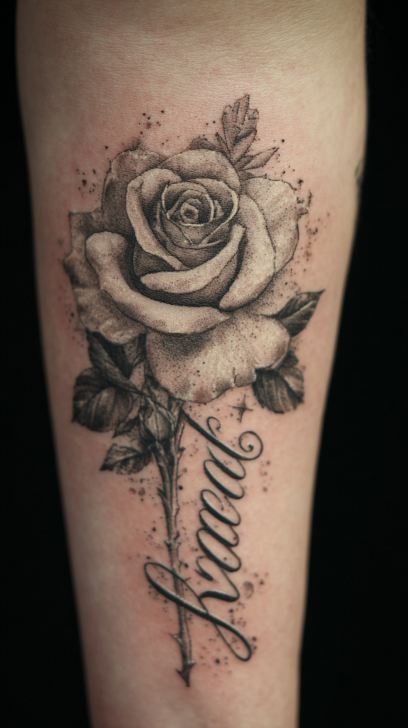 Timeless Rose Name Tattoo