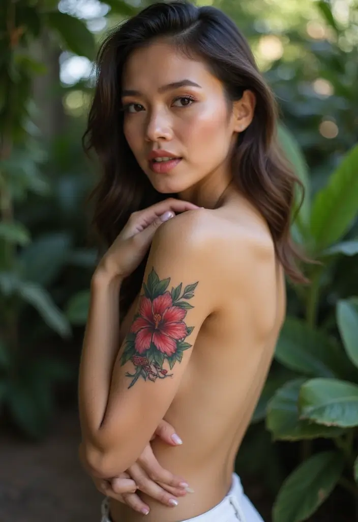 25 Beautiful Arm Tattoos for Women: Creative Ideas for Every Style - 11. Hibiscus Flower Tattoo