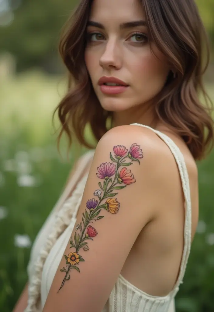 25 Beautiful Arm Tattoos for Women: Creative Ideas for Every Style - 13. Daisy Chain Tattoo