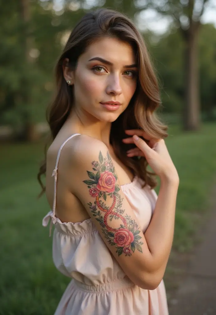 25 Beautiful Arm Tattoos for Women: Creative Ideas for Every Style - 17. Floral Infinity Tattoo