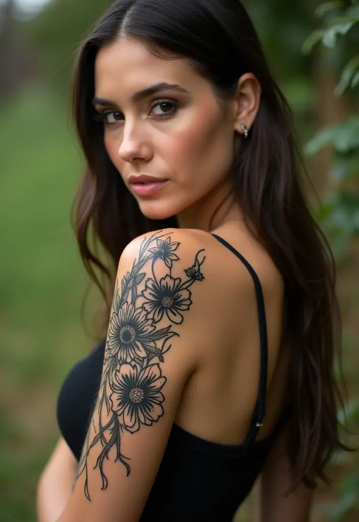 25 Beautiful Arm Tattoos for Women: Creative Ideas for Every Style - 4. Tribal Floral Tattoos