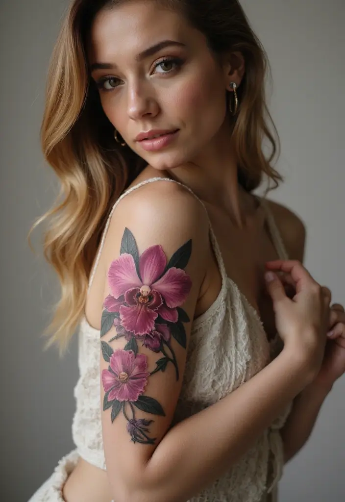 25 Beautiful Arm Tattoos for Women: Creative Ideas for Every Style - 9. Orchid Tattoo