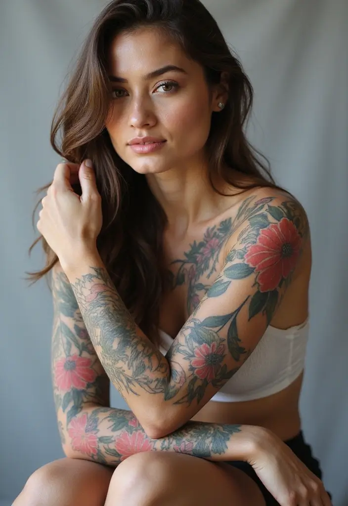 25 Best Cover Up Tattoos for Women: Transform Old Ink - 10. Floral Sleeve Revamp