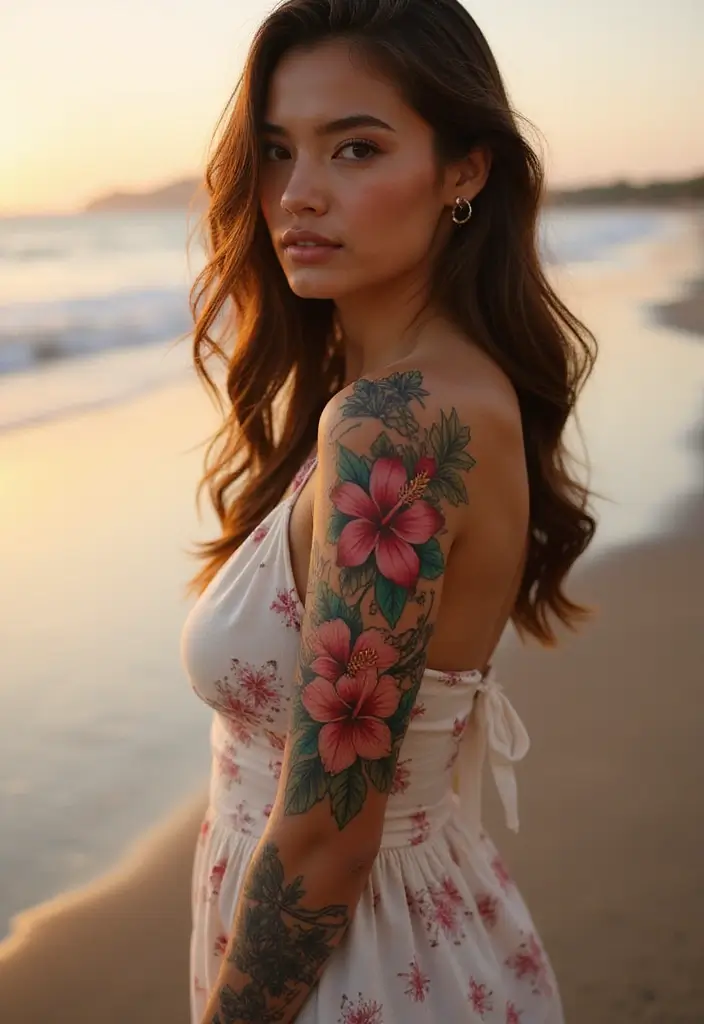 25 Best Cover Up Tattoos for Women: Transform Old Ink - 13. Hibiscus Elegance