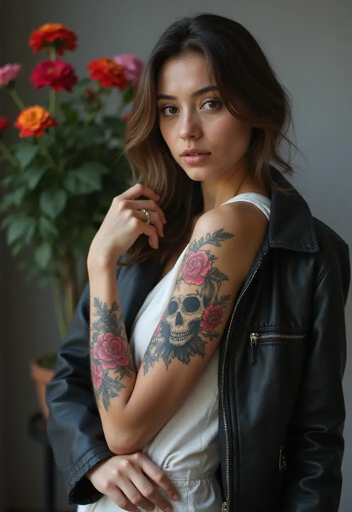 25 Best Cover Up Tattoos for Women: Transform Old Ink - 19. Floral Skull Blend